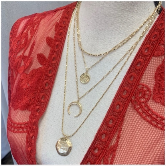 Gold Tone Hammered Layered Necklace - Picture 5 of 5